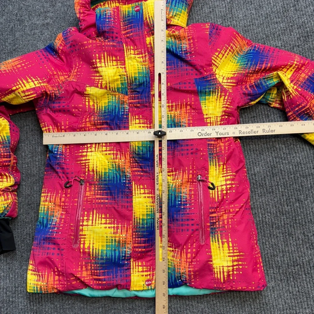Phibee Ski Jacket Kids Girls Medium Pink Geometric Insulated Snow Parka Hooded